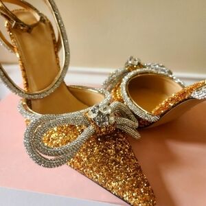 Mach & Mach Double Bow Glitter Strap Heels Size 41
